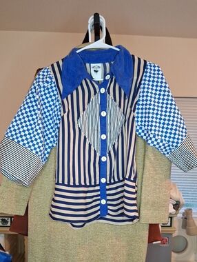 Nuvula Wear Your Imagination Blue Mixed-Pattern Women’s Button Front Blouse